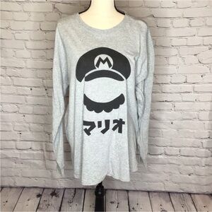 Nintendo Super Mario Brothers Gray Graphic Long Sleeve Crewneck T-Shirt XL